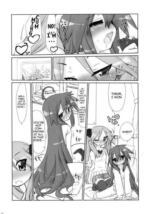 Ijiwaru Kagami. Ijirare Konata. | Meanie Kagami. Teased Konata.